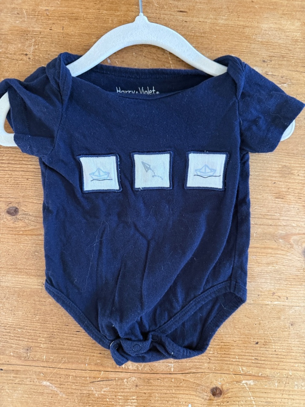 Navy Baby Onesie with Sailboat Patch Trio